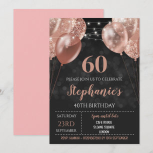 60th Invite Rose Gold Invitation