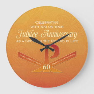 60th Jubilee Anniversary Nun Pax Cross, Orange Large Clock
