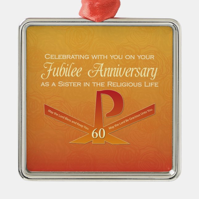 60th Jubilee Anniversary Nun Pax Cross, Orange Metal Tree Decoration (Front)