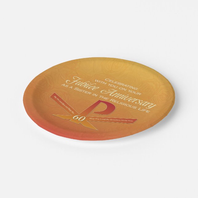 60th Jubilee Anniversary Nun Pax Cross, Orange Paper Plate (Angled)