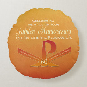 60th Jubilee Anniversary Nun Pax Cross, Orange Round Cushion