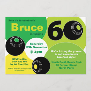 60th Lawn Bowls Barefoot Bowling Birthday Invitation