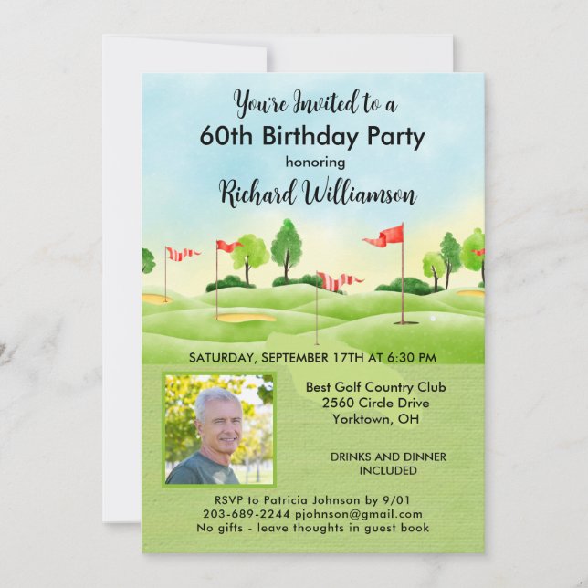 60th Men's Birthday Party Photo Golf  Invitation (Front)