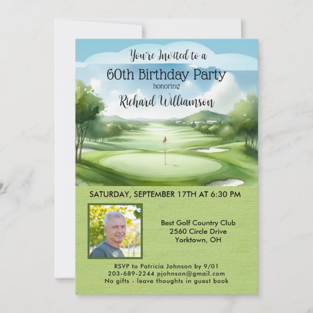 60th Men's Birthday Party Photo Golf  Invitation (Front)