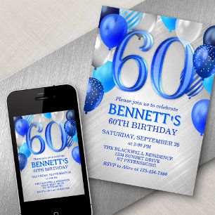 60th Mens Blue Birthday Invitation