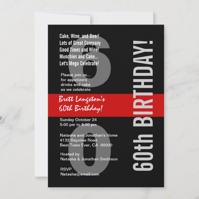 60th Modern Birthday Black White Red Template A01 (Front)