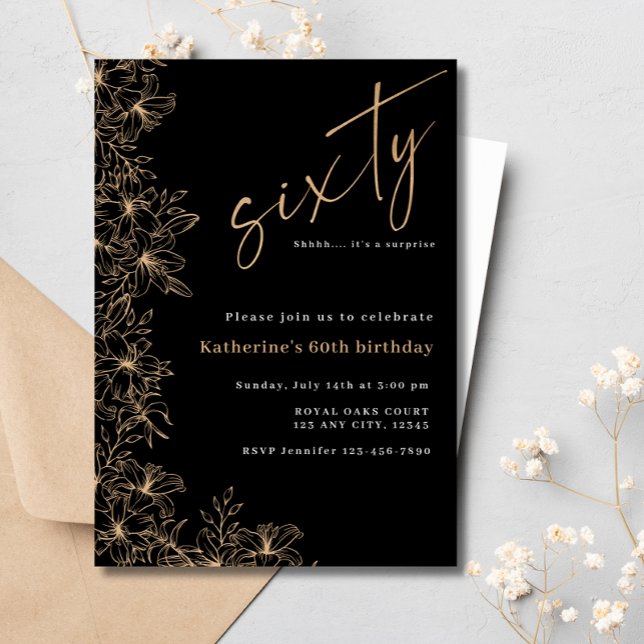 60th Modern Black & Gold Foil Surprise Birthday (Creator Uploaded)