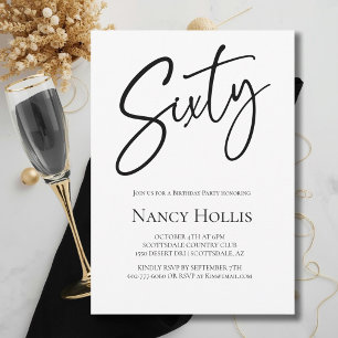 60th Modern Elegant Script Birthday Party Invitation