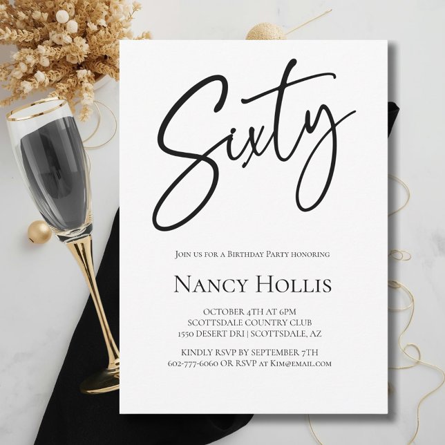 60th Modern Elegant Script Birthday Party Invitation (Creator Uploaded)