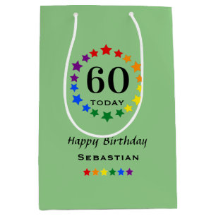 60th or Any Age Birthday LGBTQ Pride Theme Stars Medium Gift Bag