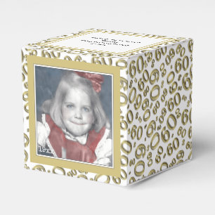60th Photo Keepsake - Gold/White  Number Pattern Favour Box