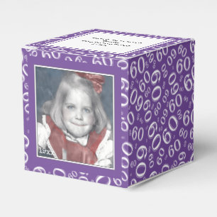 60th Photo Keepsake - Purple/White  Number Pattern Favour Box
