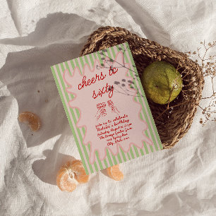 60th Pink Drawn Colorful Stripes Sixty Birthday  Invitation