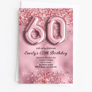 60th Pink Glitter Birthday Invitation