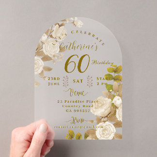60th Rose Garden Birthday Acrylic Invitations