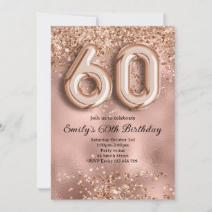 60th Rose Gold Glitter Birthday Invitation