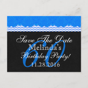60th Save the Date Birthday Blue Lace Chevrons V06 Announcement Postcard