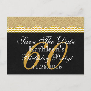 60th Save the Date Birthday Gold Lace Chevrons V01 Announcement Postcard