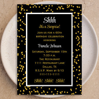 60th Shhh it's a surprise Birthday Confetti  Invitation