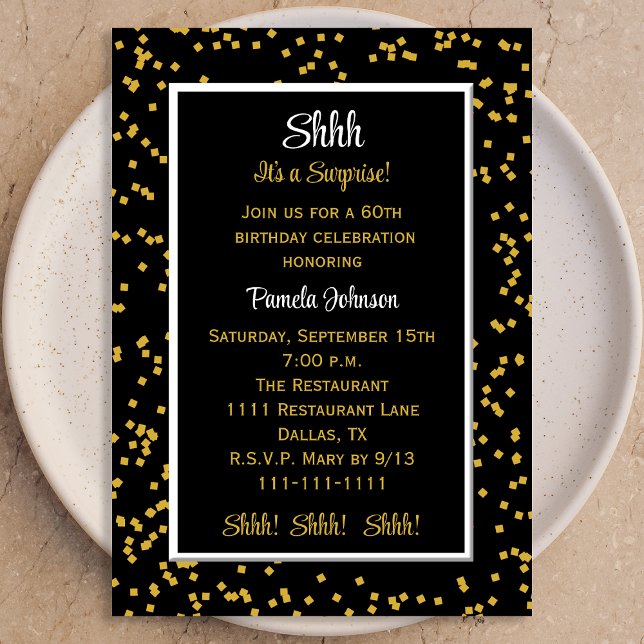 60th Shhh it's a surprise Birthday Confetti  Invitation (Creator Uploaded)