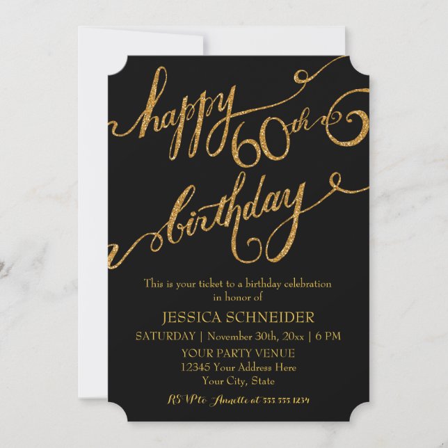 60th, Sixtieth Birthday Party Ticket Celebration Invitation (Front)