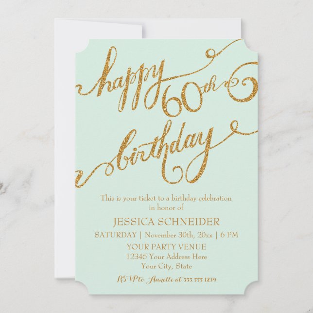 60th, Sixtieth Birthday Party Ticket Celebration Invitation (Front)
