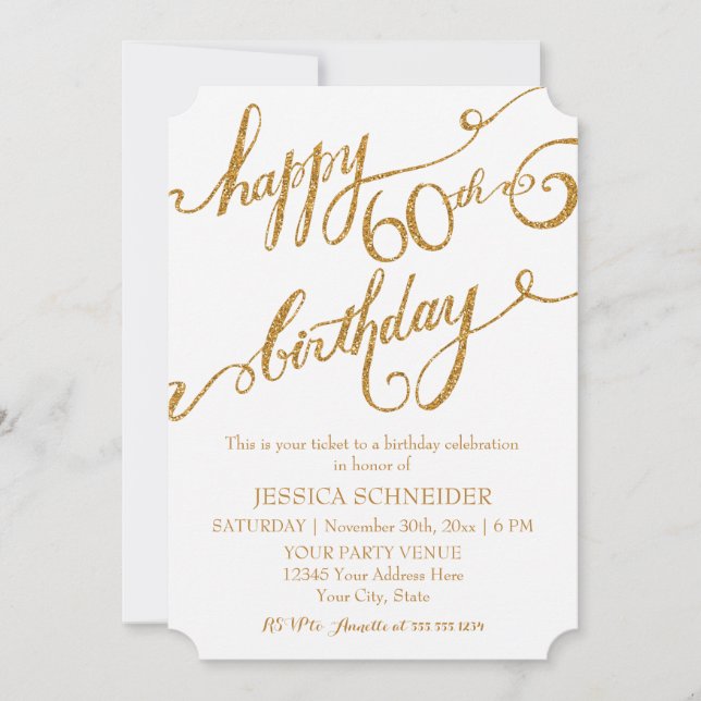 60th, Sixtieth Birthday Party Ticket Celebration Invitation (Front)