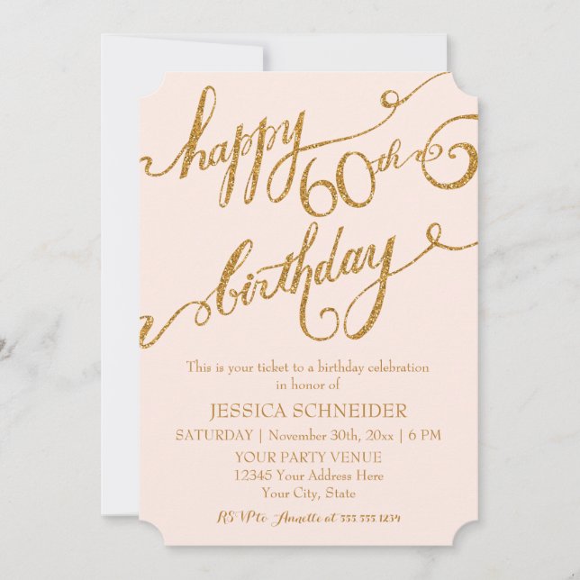 60th, Sixtieth Birthday Party Ticket Celebration Invitation (Front)
