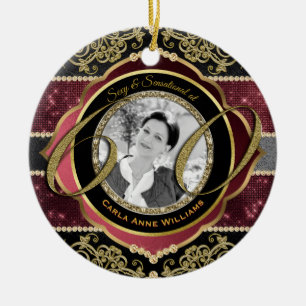 60th Sixty-Year-Old Gold Ruby Diamonds Photo Frame Ceramic Tree Decoration