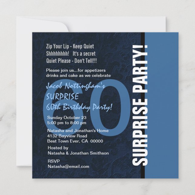 60th SURPRISE Birthday Modern Midnight Blue W101 Invitation (Front)