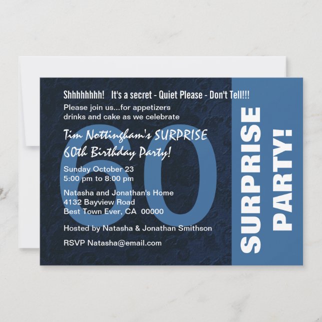 60th SURPRISE Birthday Modern Midnight Blue W1860 Invitation (Front)