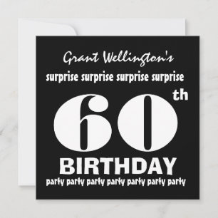 60th SURPRISE  Birthday Party Black White G694 Invitation