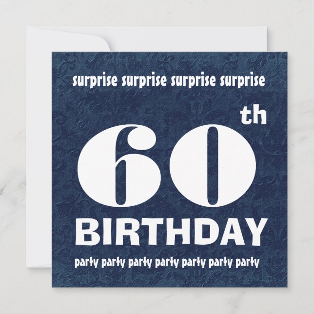 60th SURPRISE  Birthday Party Blue White Template (Front)