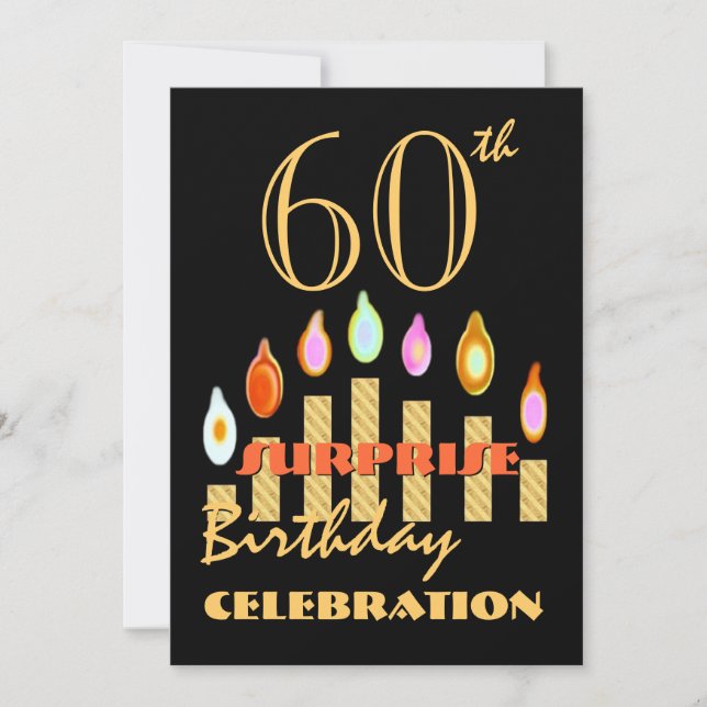 60th SURPRISE Birthday Party Gold Candles Invite (Front)