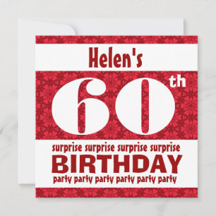 60th SURPRISE  Birthday Party Red and White B200 Invitation
