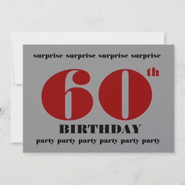 60th SURPRISE Birthday Silver Red Black Metallic Invitation (Front)