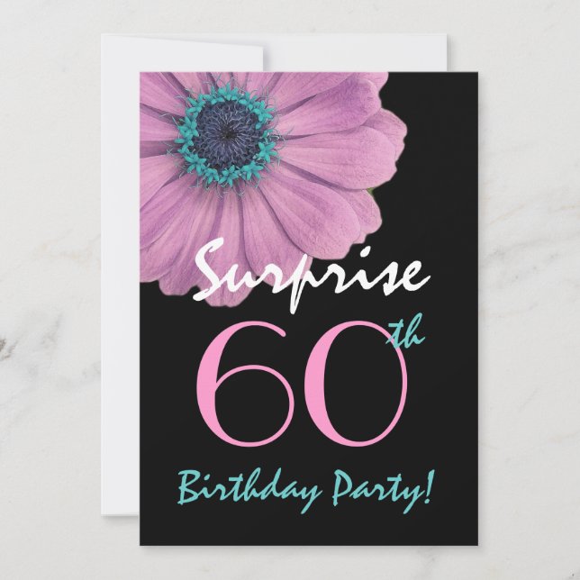 60th Surprise Birthday Single Daisy and Black Invitation (Front)