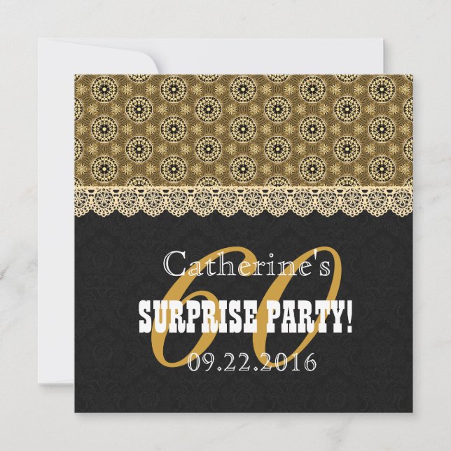 60th SURPRISE PARTY For Her A07 Black and Gold Invitation (Front)
