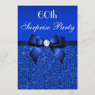 60th Surprise Party Royal Blue Sequins and Bow Invitation