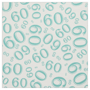 60th Teal & White Random Number Pattern 60 Fabric