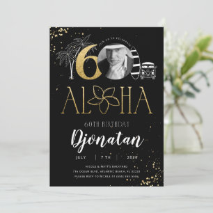 60th Tropical Birthday Gold Invitation with Photo
