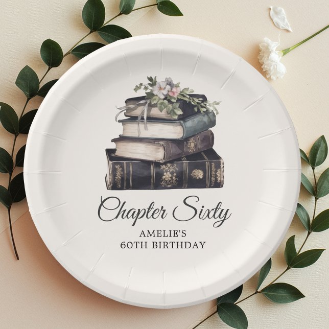 60th | Vintage Victorian Book Birthday  Paper Plate (Creator Uploaded)