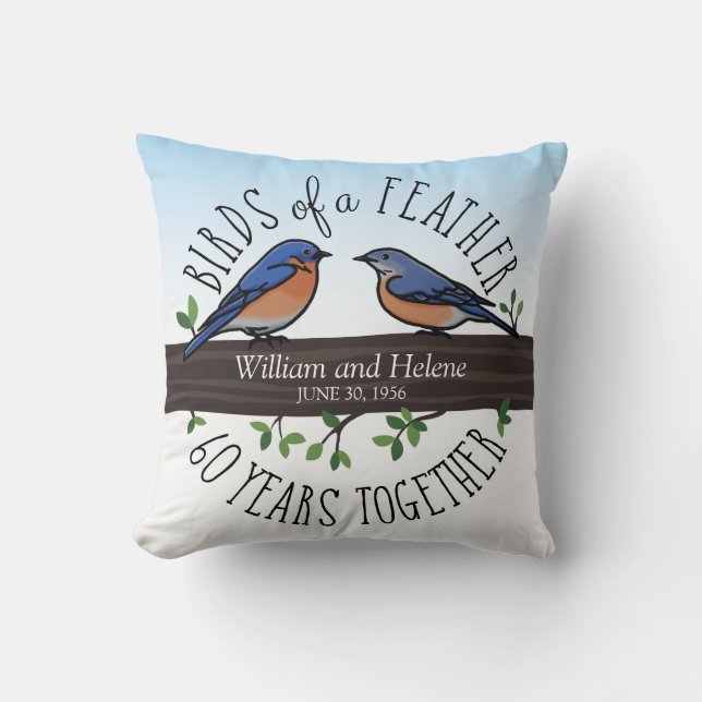 60th Wedding Anniversary, Bluebirds of a Feather Cushion (Front)