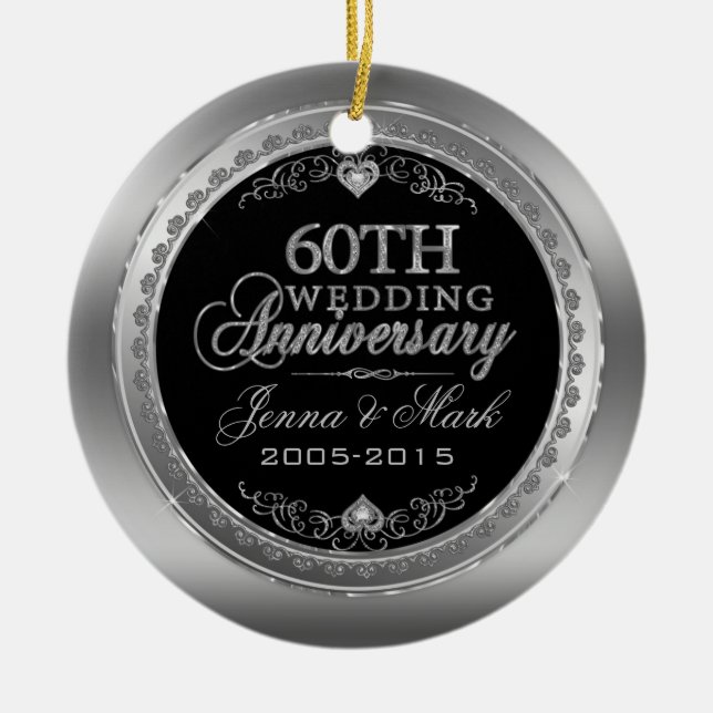 60th Wedding Anniversary Ceramic Tree Decoration (Front)