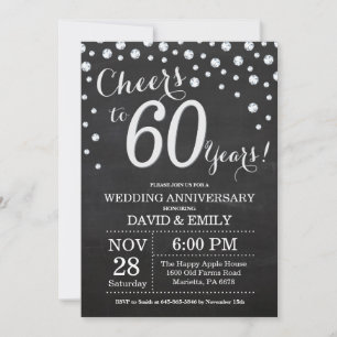 60th Wedding Anniversary Chalkboard Black Silver Invitation