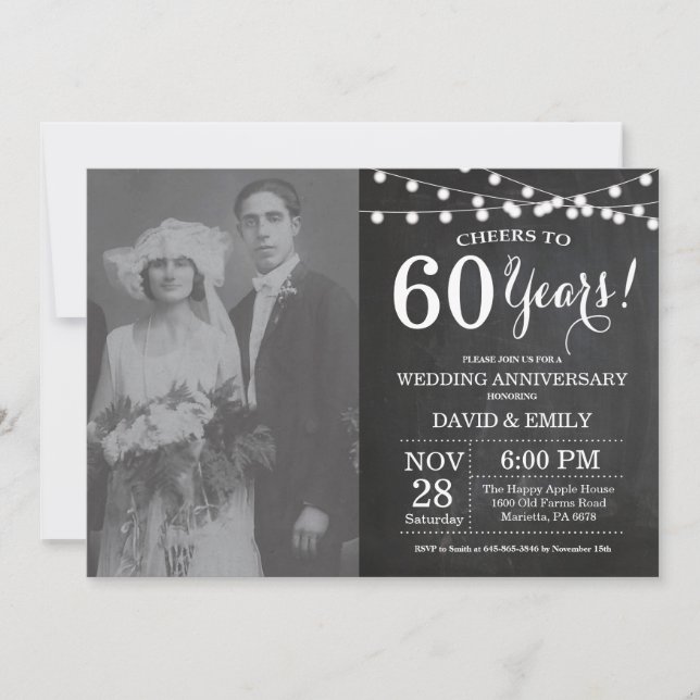 60th Wedding Anniversary Chalkboard Photo Invitation (Front)
