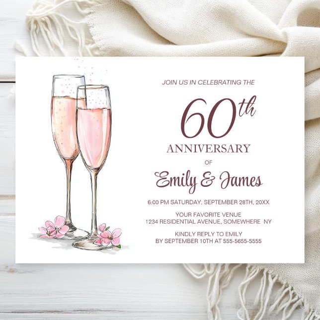 60th Wedding Anniversary Champagne Invitation (Creator Uploaded)