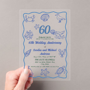 60th Wedding Anniversary Chic Hand Drawn Sea Life Acrylic Invitations