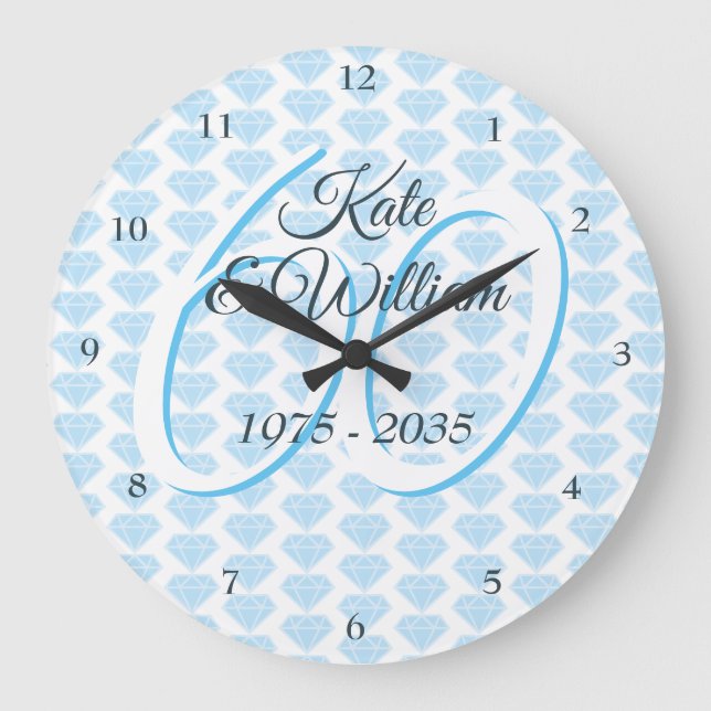 60th Wedding Anniversary Diamond Celebration Large Clock (Front)