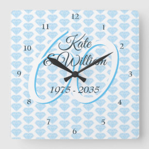 60th Wedding Anniversary Diamond Celebration Square Wall Clock